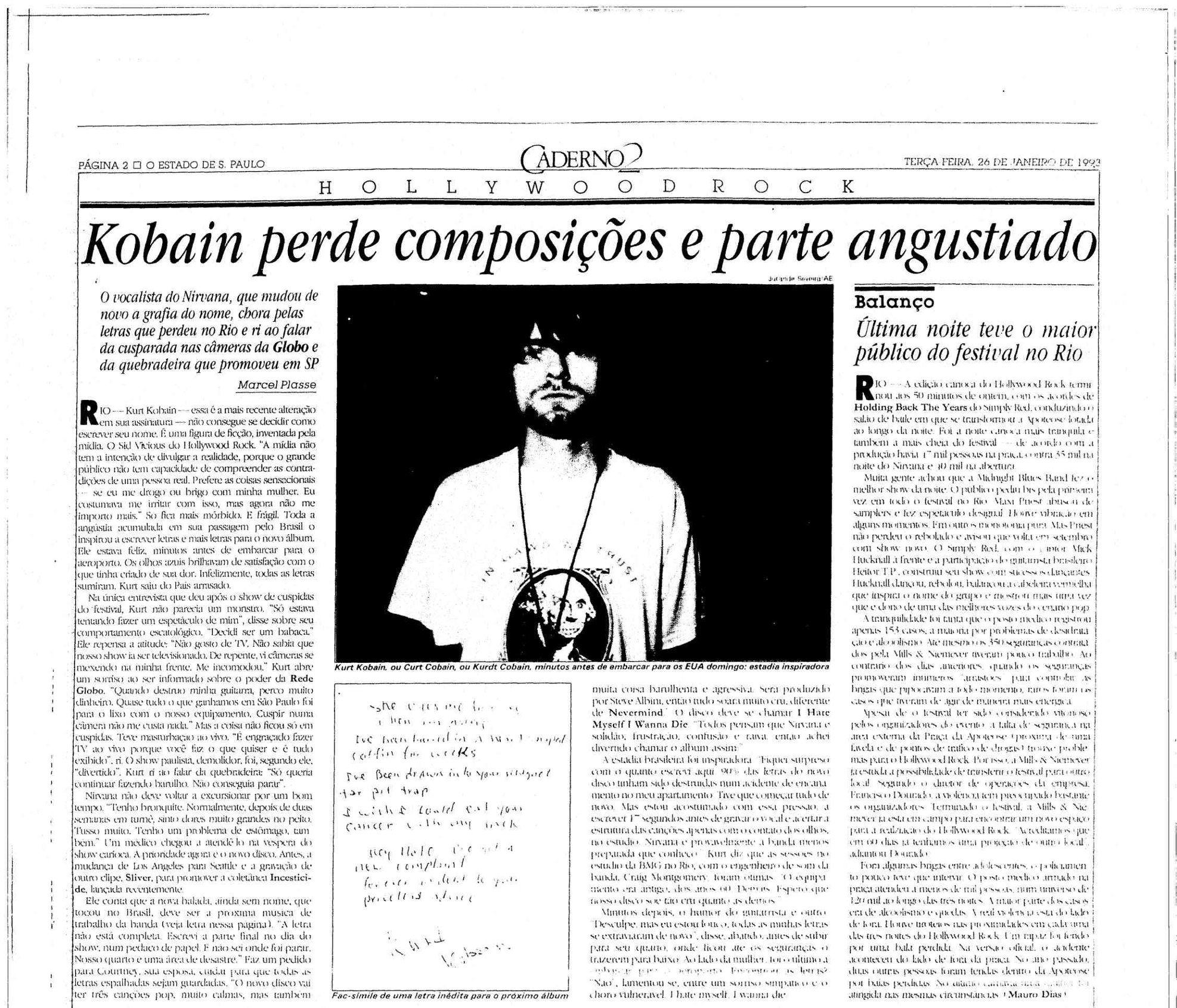 Kurt Cobain se despede do brasil estadão